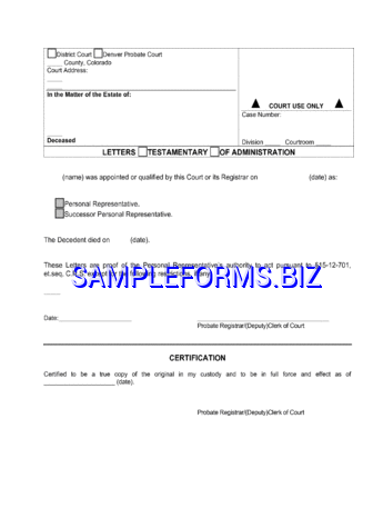 Letters Testamentary/of Administration doc pdf free